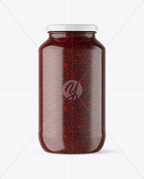 Clear Glass Jar with Raspberry Jam Mockup