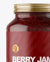 Clear Glass Jar with Raspberry Jam Mockup