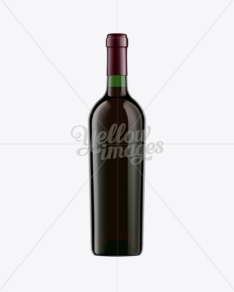 Green Glass Bottle with Red Wine Mockup