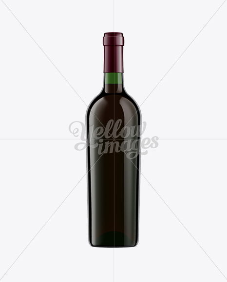 Green Glass Bottle with Red Wine Mockup