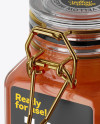 100ml Glass Apricot Jam Jar w/ Clamp Lid Mockup - Halfside View (High-Angle Shot)