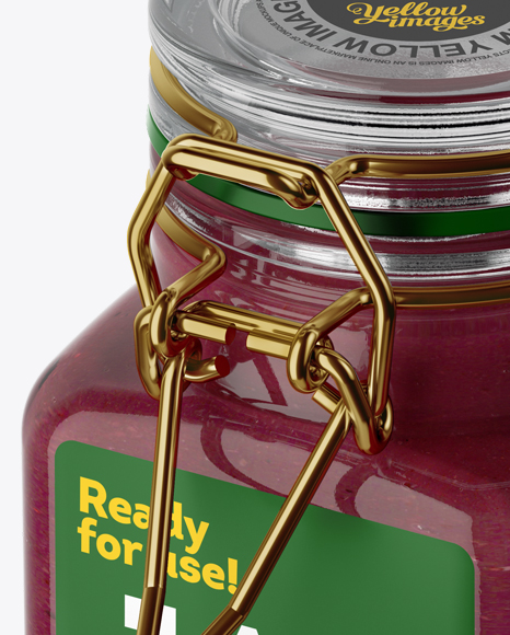 100ml Glass Cranberry Jam Jar w/ Clamp Lid Mockup - Half Side View (High-Angle Shot)