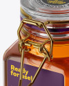 100ml Glass Pure Honey Jar w/ Clamp Lid Mockup - Half Side View (High-Angle Shot)