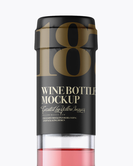 Clear Glass Bottle With Pink Wine Mockup - Front View