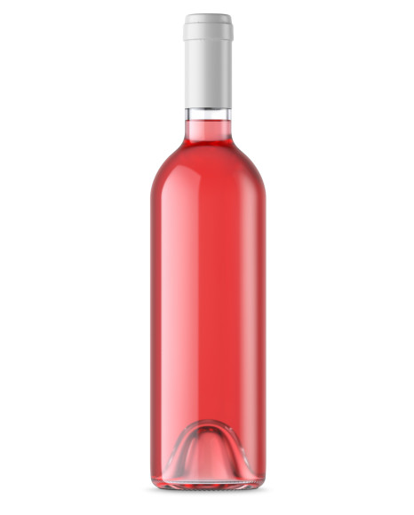 Clear Glass Bottle With Pink Wine Mockup - Front View