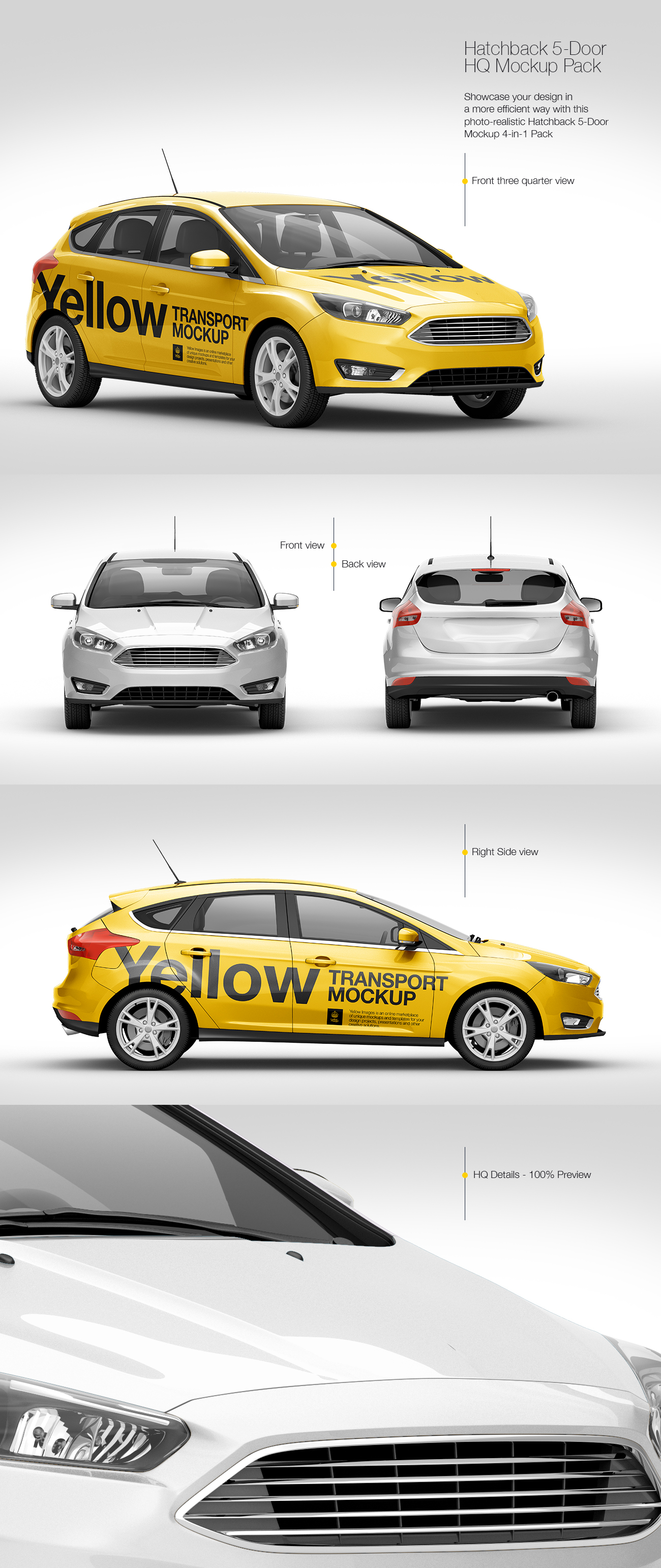 Hatchback 5 Door HQ Mockup 4-in-1 Pack