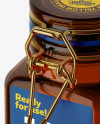 100ml Amber Glass Jam Jar w/ Clamp Lid Mockup - Halfside View (High-Angle Shot)