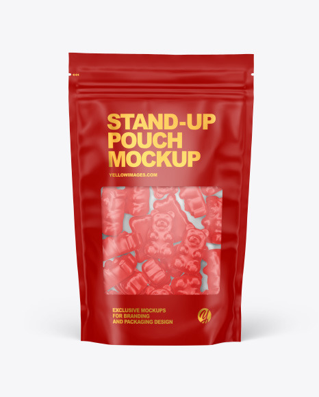 Frosted Stand-up Pouch with Gummies Mockup