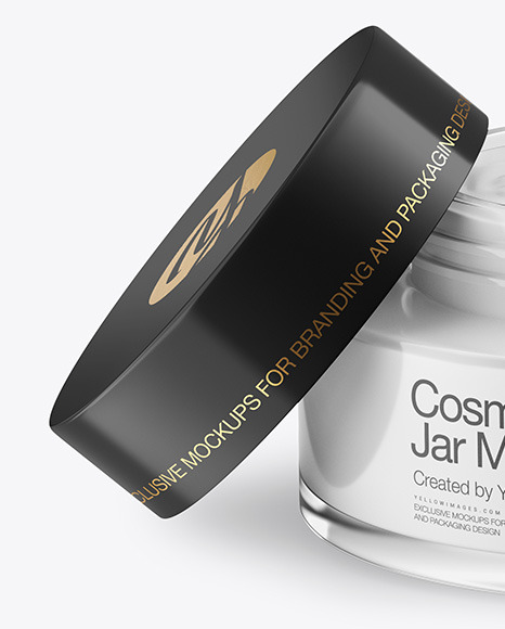 Opened Clear Glass Cosmetic Jar Mockup