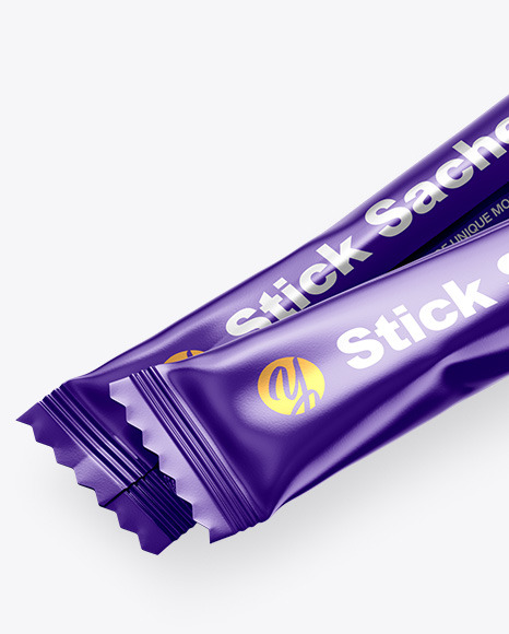 Two Metallic Stick Sachet Mockup