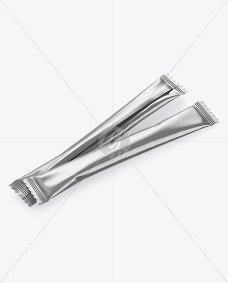 Two Metallic Stick Sachet Mockup