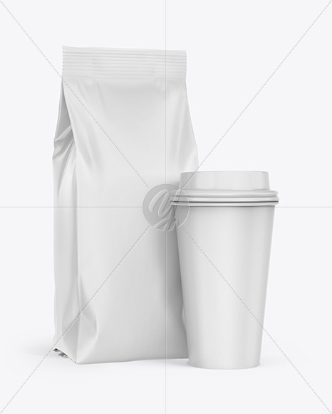 Matte Coffee Bag with Cup Mockup – Half Side View