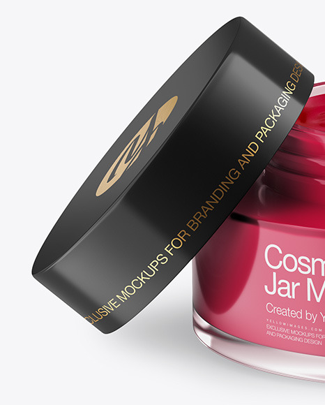 Opened Clear Glass Cosmetic Jar Mockup