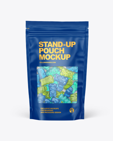 Frosted Stand-up Pouch with Gummies Mockup