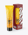 Glossy Cosmetic Tube w/ Box Mockup