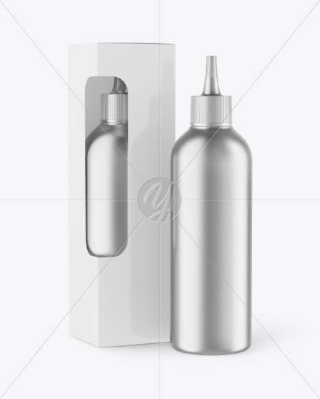 Metallic Bottle w/ Box Mockup