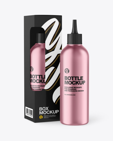 Metallic Bottle w Box Mockup - Metallic+Pills+Bottle+W+Paper+Box+Mockup+In+Bottle+Mockups+On+Yellow+Images+Object+Mockups