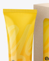 Glossy Cosmetic Tube w/ Kraft Box Mockup