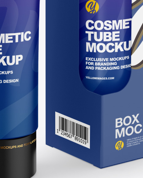 Matte Cosmetic Tube w/ Box Mockup