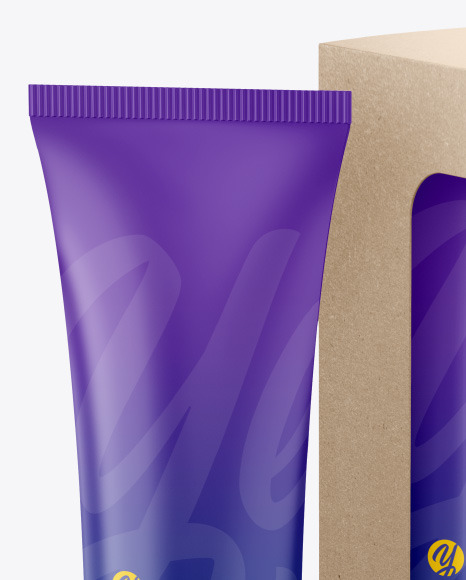 Matte Cosmetic Tube w/ Kraft Box Mockup