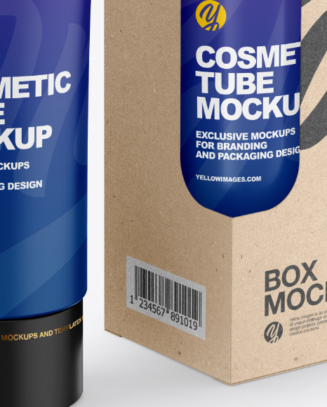 Matte Cosmetic Tube w/ Kraft Box Mockup