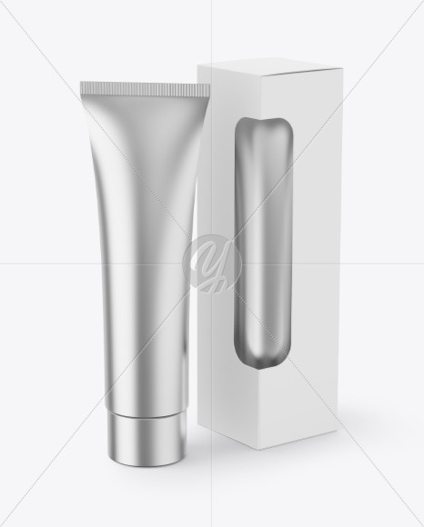 Metallic Cosmetic Tube w/ Box Mockup