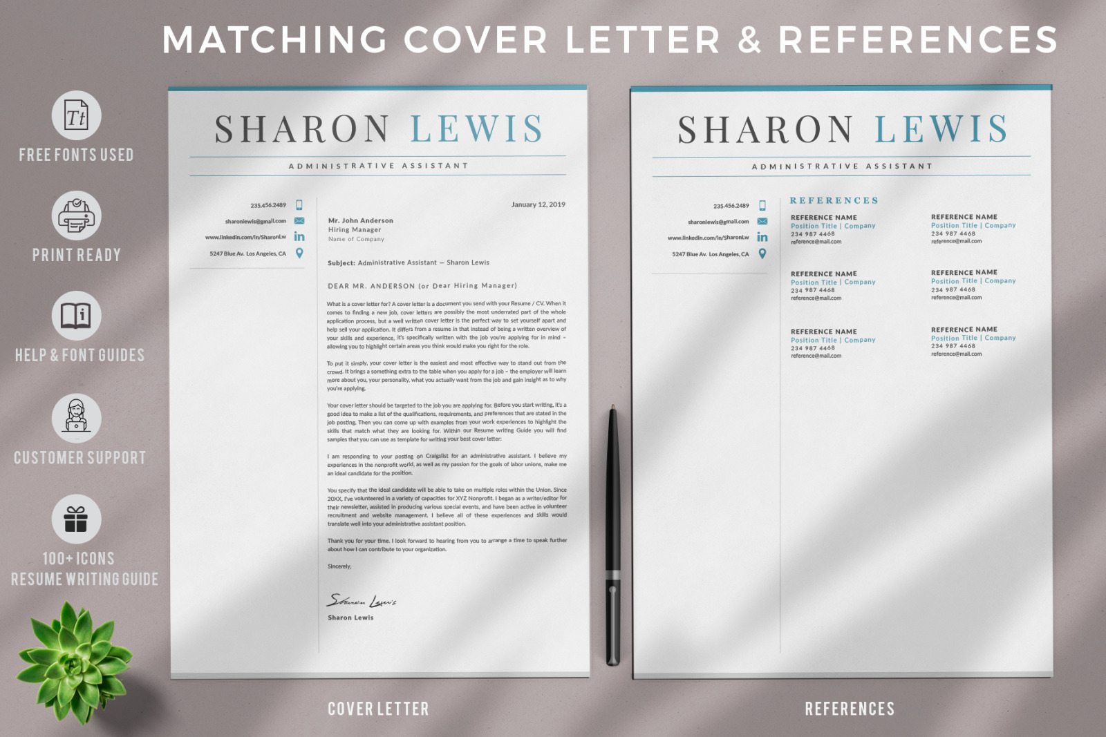 Administrative Assistant Resume Template for MS Word and Mac Pages and Matching Cover Letter