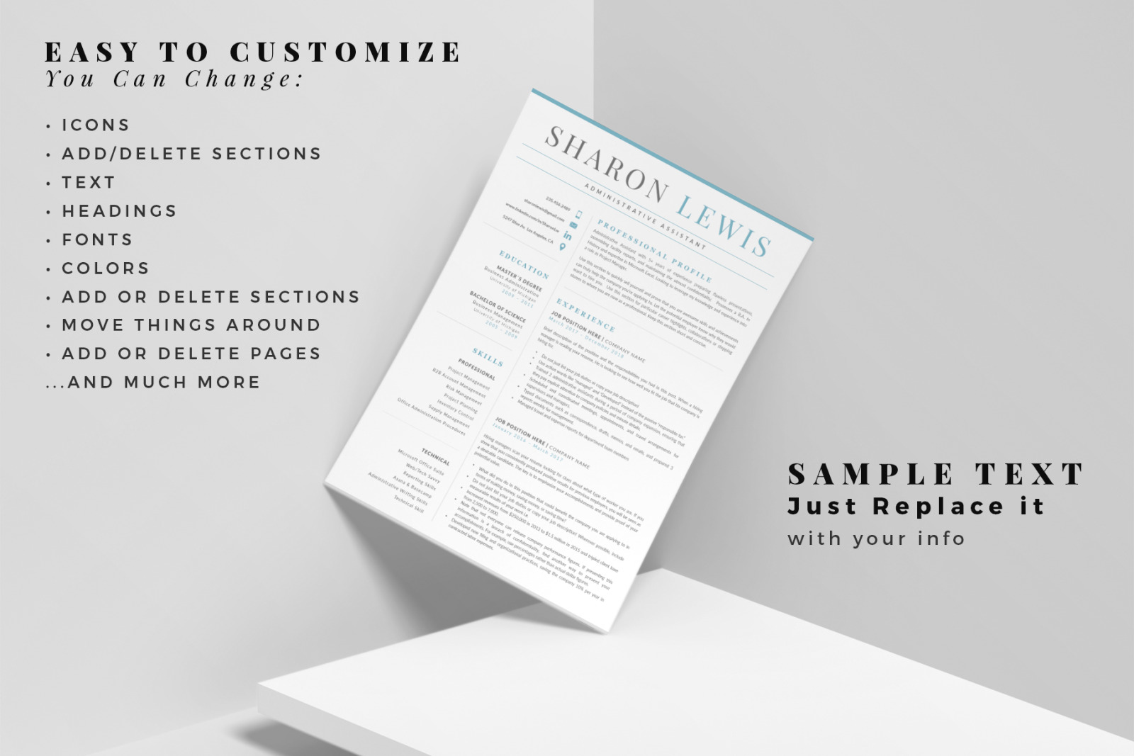 Administrative Assistant Resume Template for MS Word and Mac Pages and Matching Cover Letter