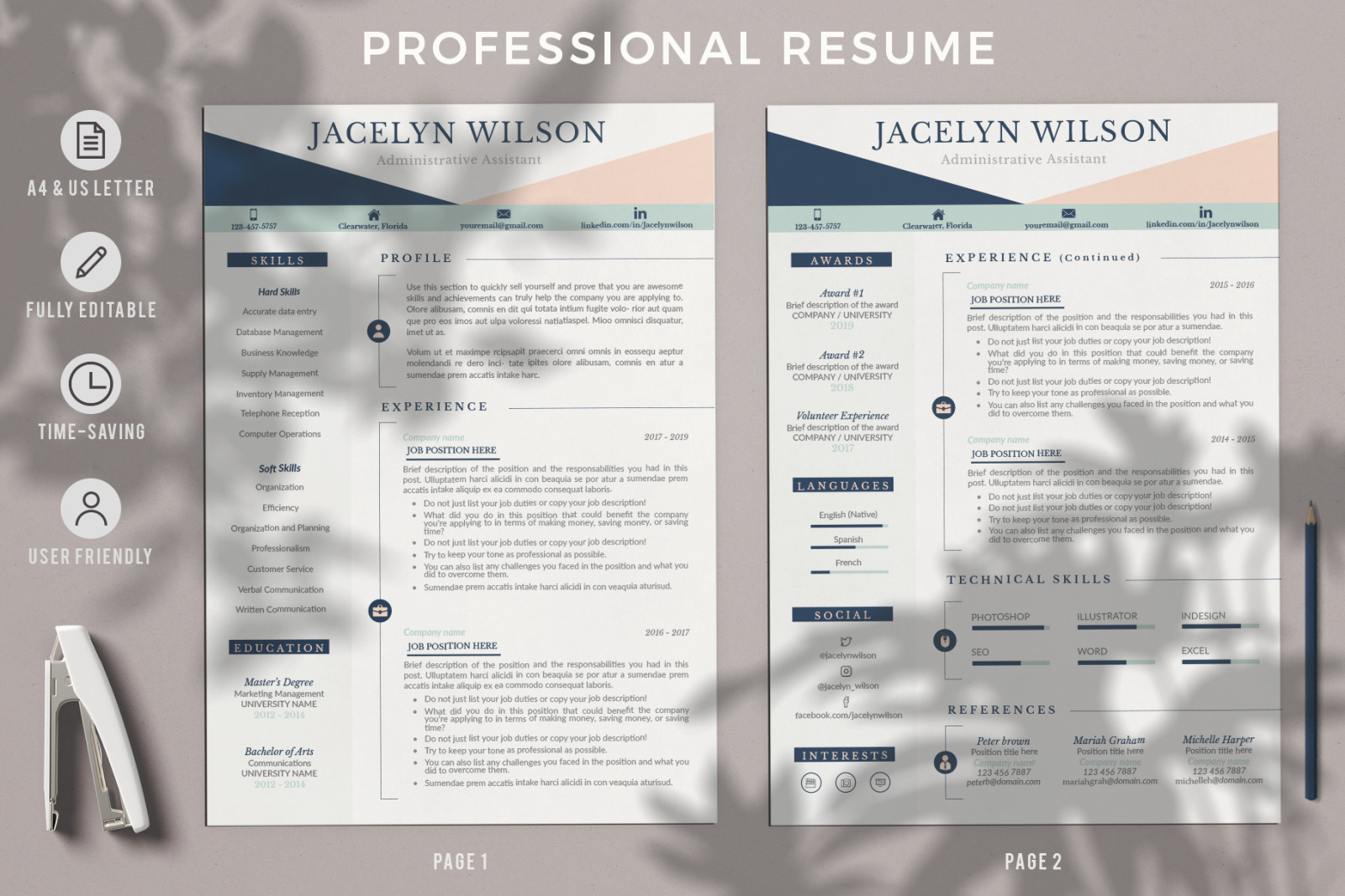 Professional Resume for Administrative Assistant and Matching Cover Letter