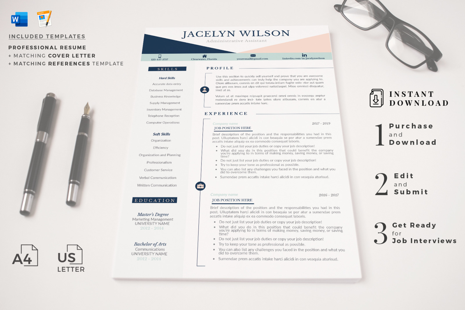 Professional Resume for Administrative Assistant and Matching Cover Letter