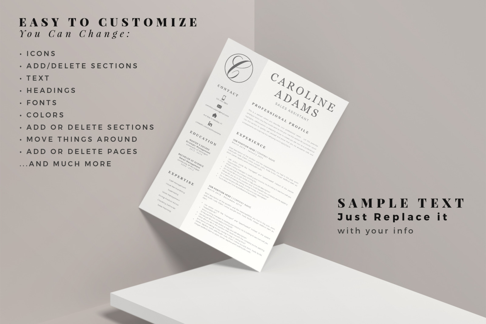 Sales Assistant Resume Template, Cover Letter and References for MS Word and Mac Pages Sales Assistant Resume Template, Cover Letter and References for MS Word and Mac Pages