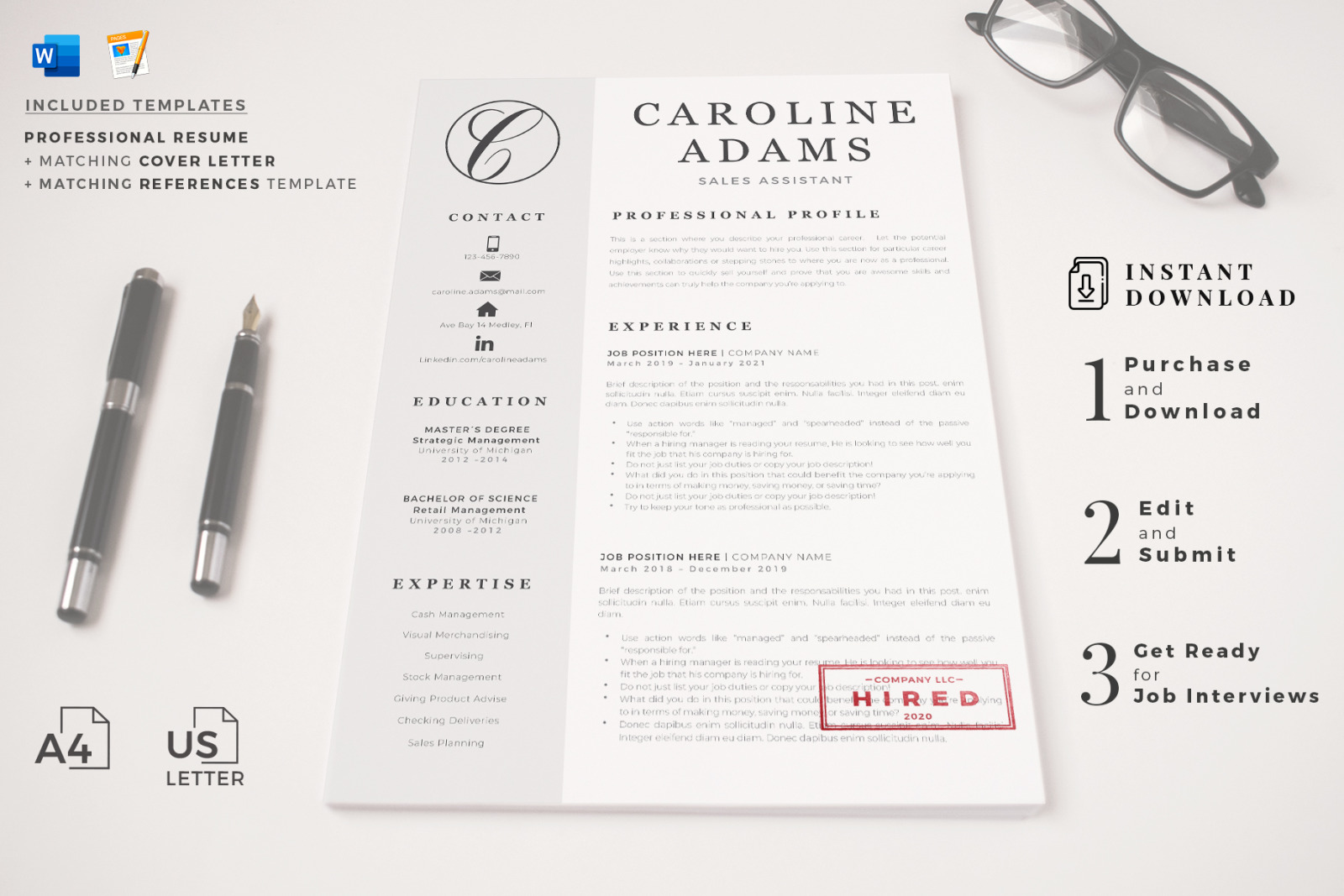 Sales Assistant Resume Template, Cover Letter and References for MS Word and Mac Pages Sales Assistant Resume Template, Cover Letter and References for MS Word and Mac Pages