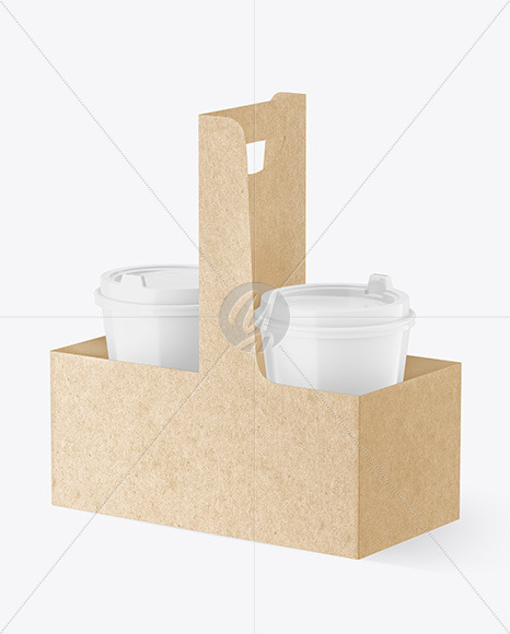 Glossy Coffee Cups in Kraft Paper Holder Mockup