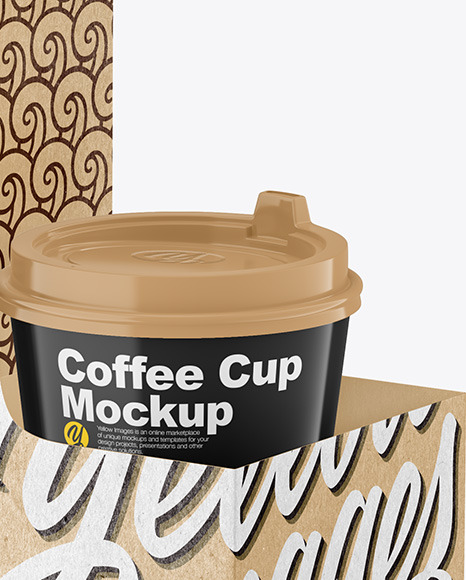 Glossy Coffee Cups in Kraft Paper Holder Mockup