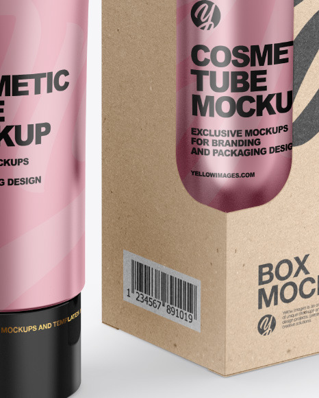 Metallic Cosmetic Tube w/ Kraft Box Mockup