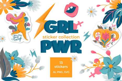 Girl Power Sticker Vector Collection - Women's day