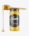 Clear Glass Honey Jar with Wooden Dipper Mockup