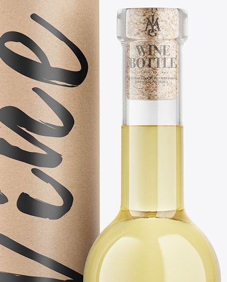 Clear Glass White Wine Bottle With Tube Mockup