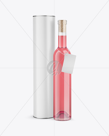 Clear Glass Pink Wine Bottle With Tube Mockup