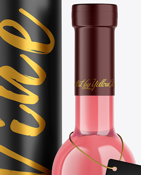 Clear Glass Pink Wine Bottle With Tube Mockup