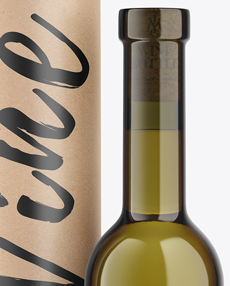 Antique Green Glass White Wine Bottle With Tube Mockup