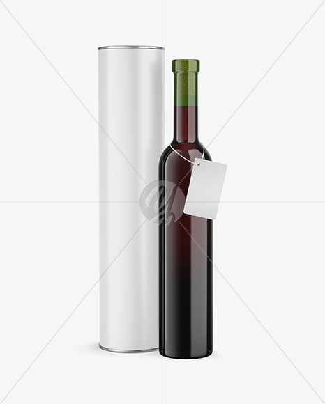 Green Glass Red Wine Bottle With Tube Mockup