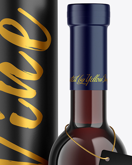 Green Glass Red Wine Bottle With Tube Mockup