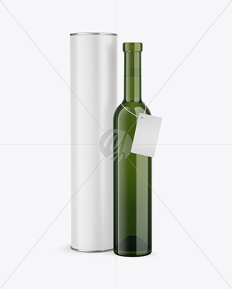 Green Glass White Wine Bottle With Tube Mockup