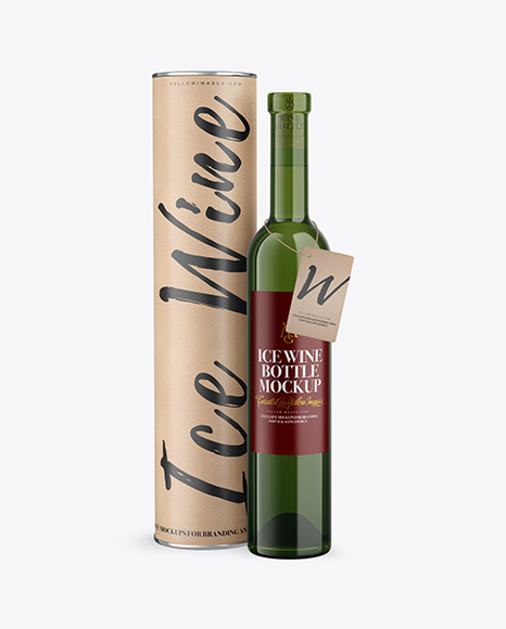 Green Glass White Wine Bottle With Tube Mockup