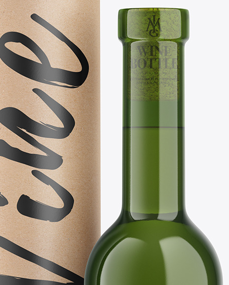 Green Glass White Wine Bottle With Tube Mockup