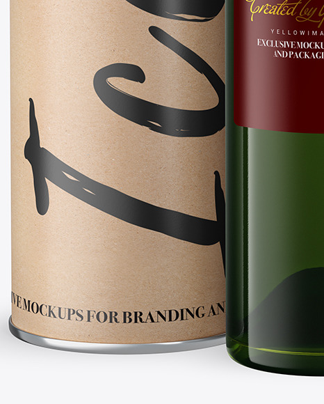 Green Glass White Wine Bottle With Tube Mockup