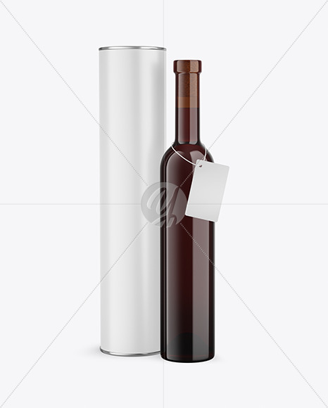 Amber Glass Red Wine Bottle With Tube Mockup