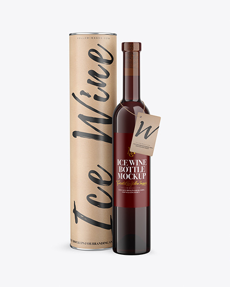 Amber Glass Red Wine Bottle With Tube Mockup