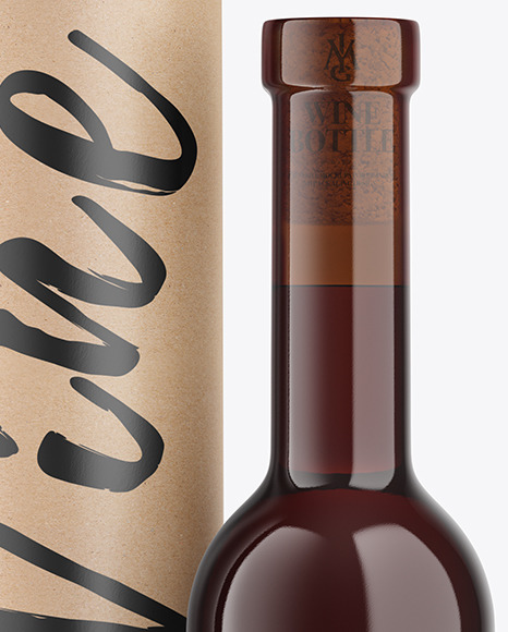 Amber Glass Red Wine Bottle With Tube Mockup